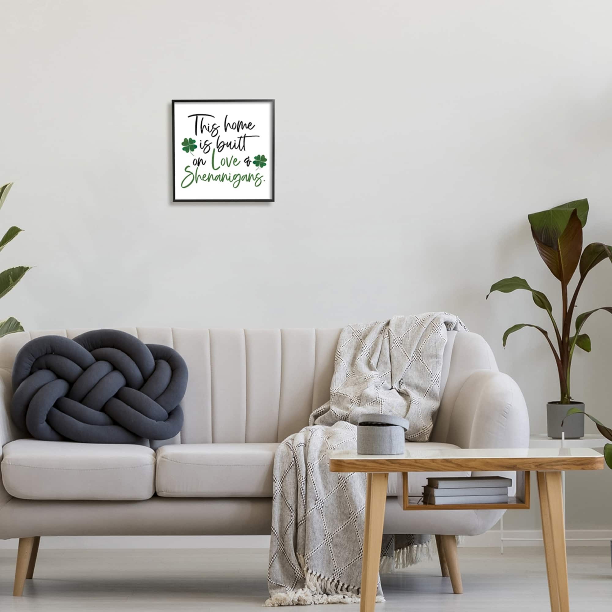 Stupell Industries Love & Shenanigans Lucky Green Clover Calligraphy Quote Framed Giclee Art